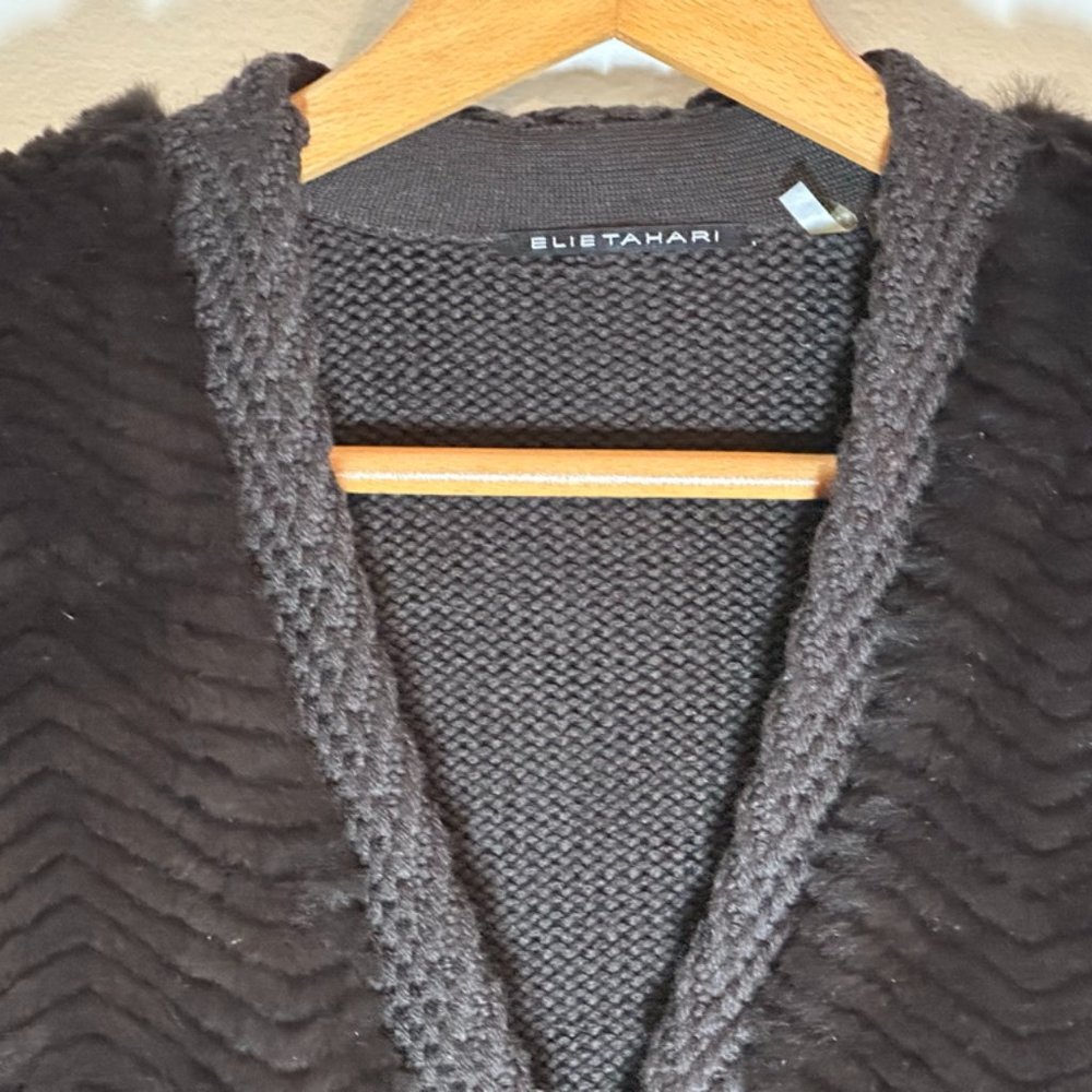 Elie Tahari Wool/Fur Long Belted Sweater View 3
